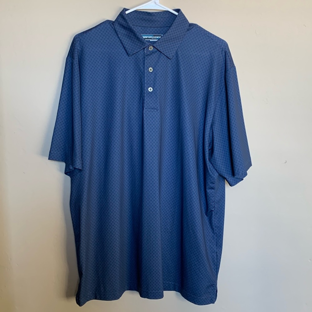 Blue patterned short sleeve polo shirt large by Roundtree and Yorke
